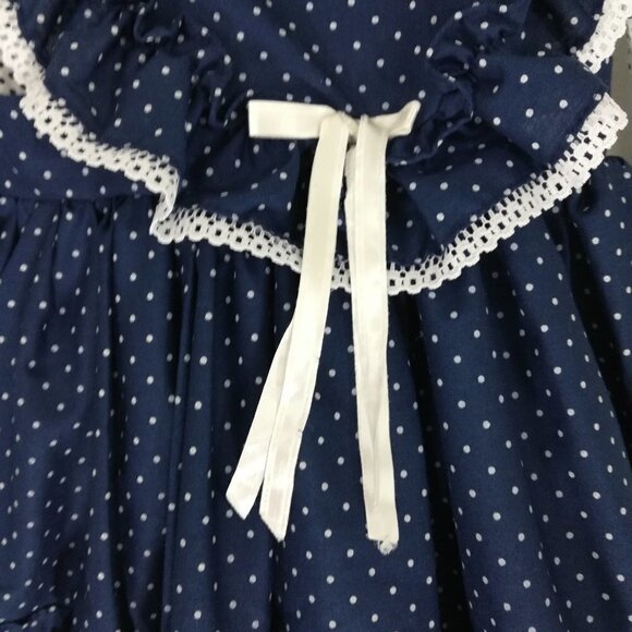 Vintage Miss Quality Girl Ruffled Dress Size 6 Polka Dot Lace Circle 80s Bow - Picture 7 of 15